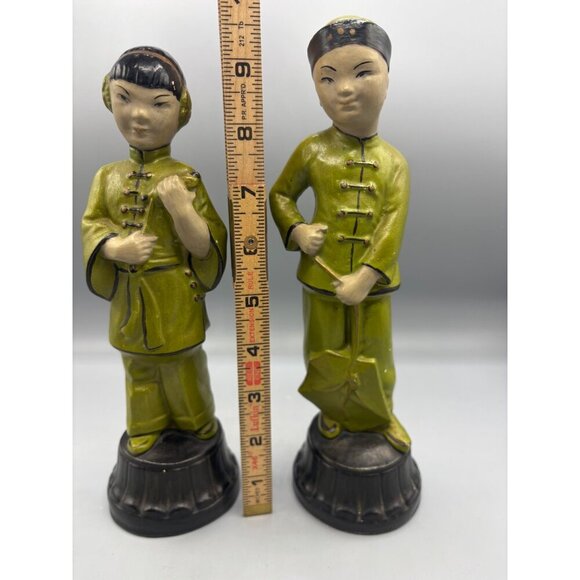 Vtg Chalkware Oriental Man Woman Set‎ Figure Traditional Attire Decor Chinese - Picture 8 of 8